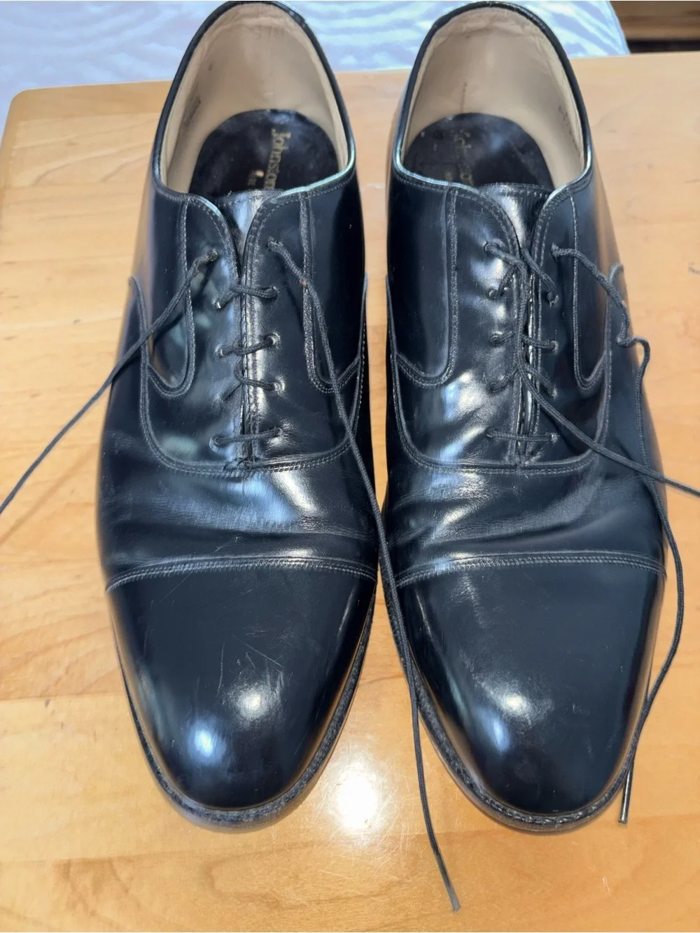 Johnston & Murphy Black Leather Cap-Toe Derby Shoes